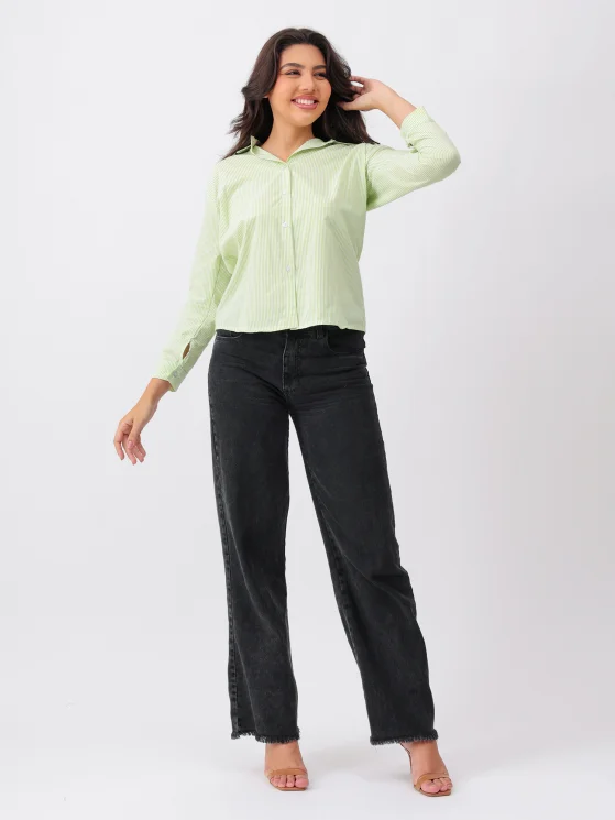 Women Light Green Regular Fit Cotton Shirt