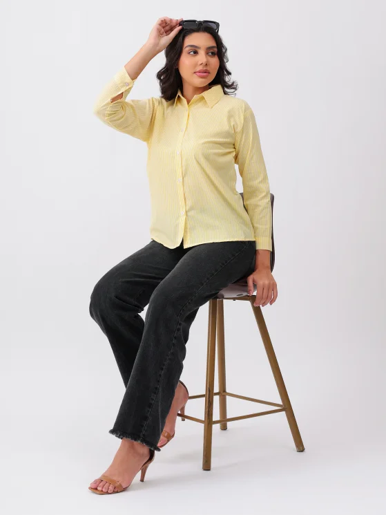 Women Full Sleeve Button-Up Striped Shirt