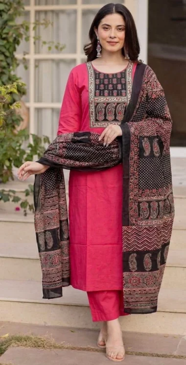 Stylish Pink Suit, Palazzo & Dupatta for Women's