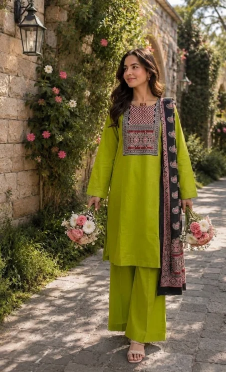 Stylish Green Suit, Palazzo & Dupatta for Women's