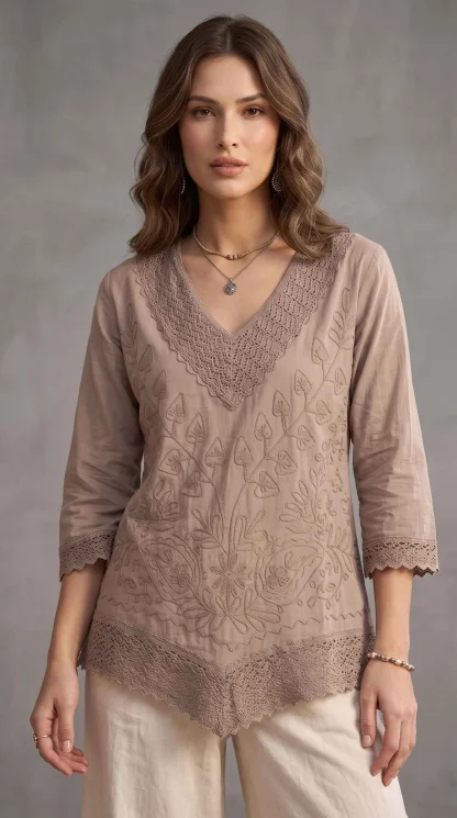 Kimakshi Premium fashion - Women's Cotton Blend Embroidered Stylish Regular Fit Kurti Top