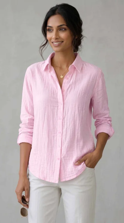 Women Pink Striped Formal Casual Shirt