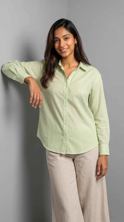 Women Light Green Regular Fit Cotton Shirt