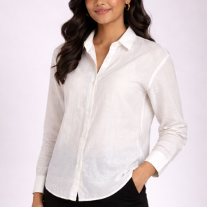 Women's Shirt, Cream, Collared Button-Down, Roll-Up Sleeves, Casual Smart Style (in, Alpha, Free Size, Regular, Standard, Cream)