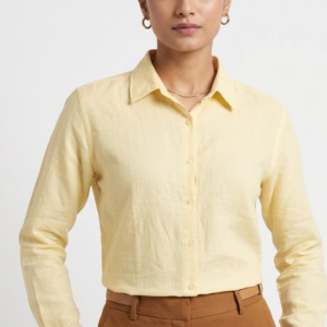 Women's Shirt, Yellow, Collared Button-Down, Roll-Up Sleeves, Casual Smart Style